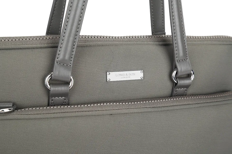 LIGHTWEIGHT GREY MULTI COMPARTMENT LAPTOP HANDBAG WITH LONG SHOULDER STRAP