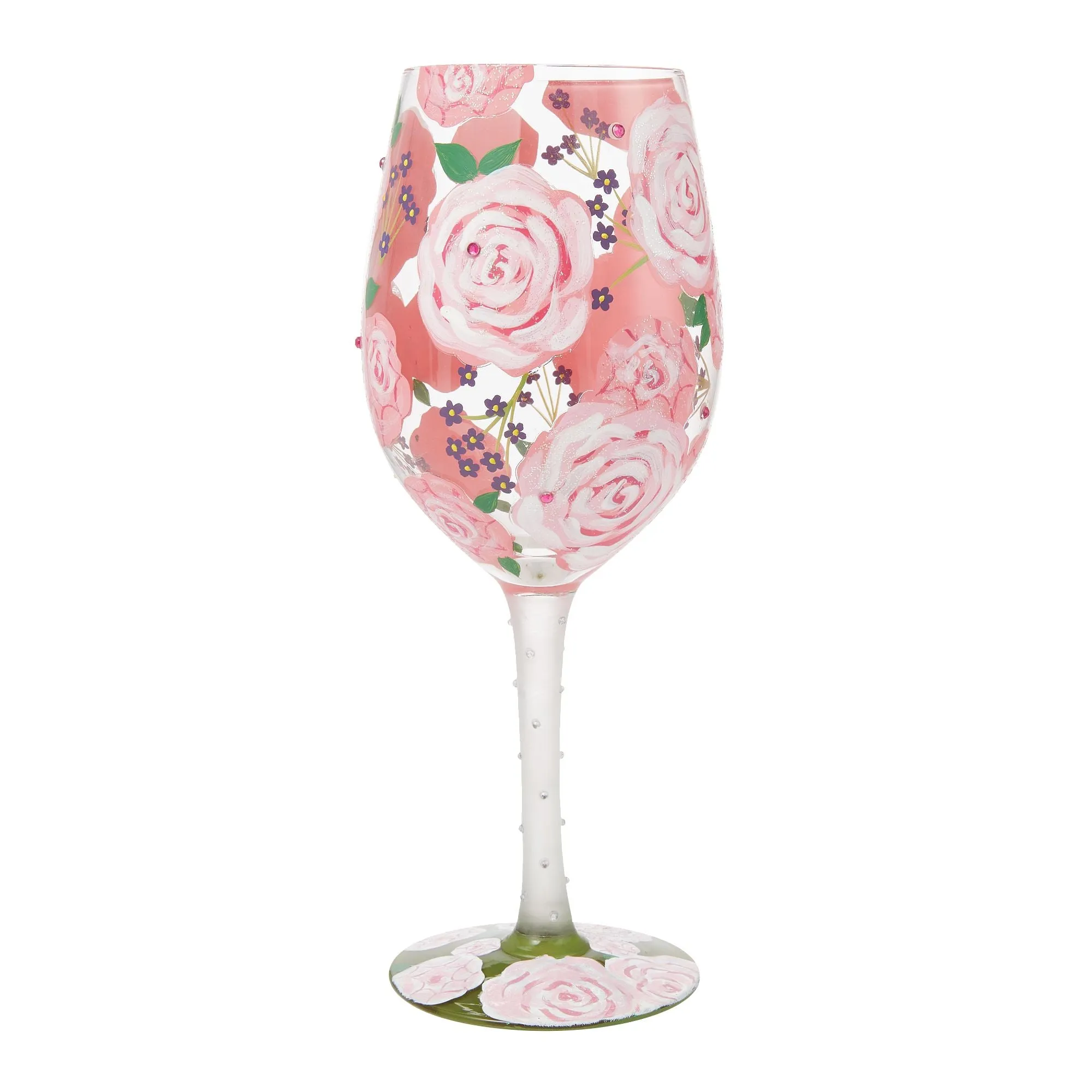 Pretty as a Peony Hand Painted Wine Glass