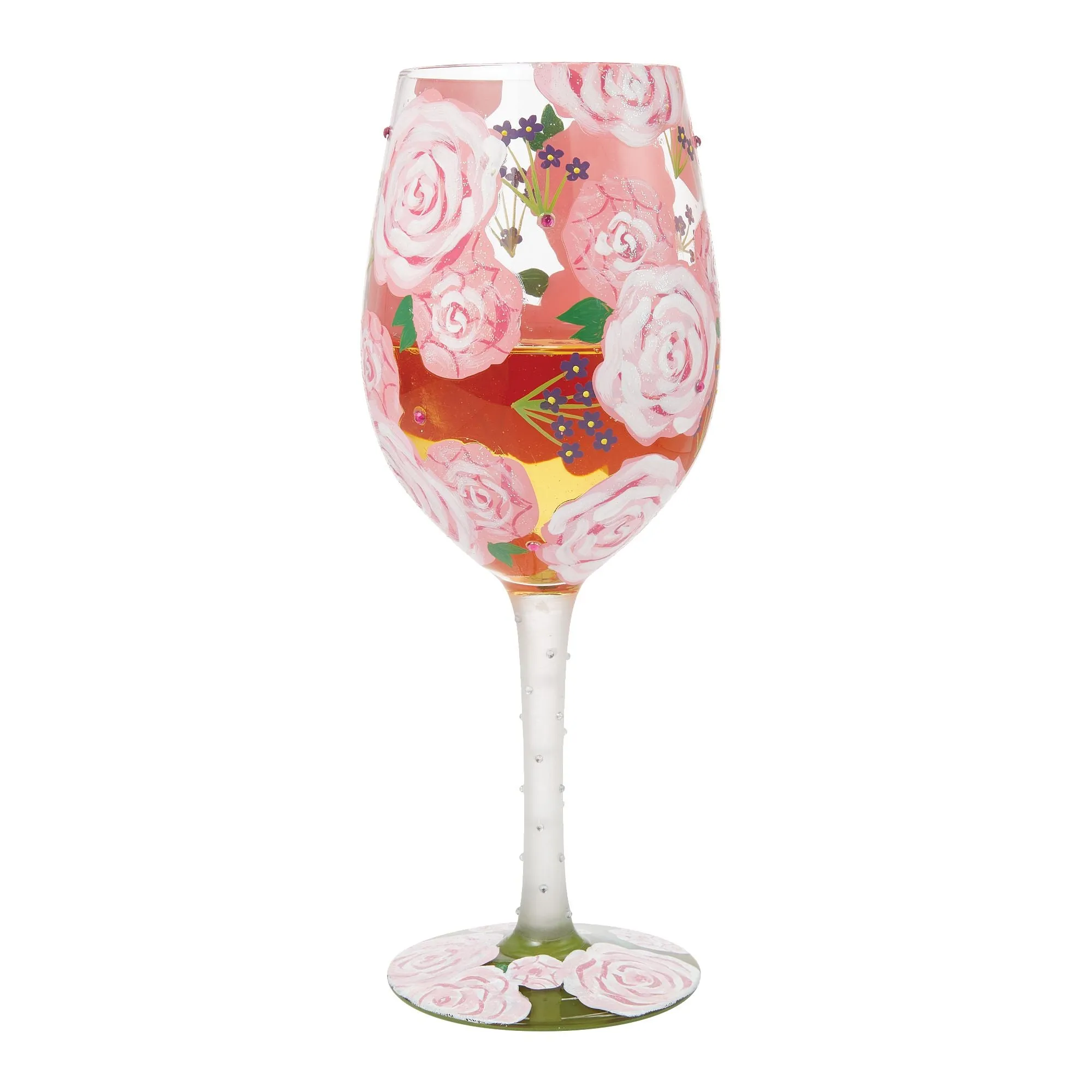 Pretty as a Peony Hand Painted Wine Glass