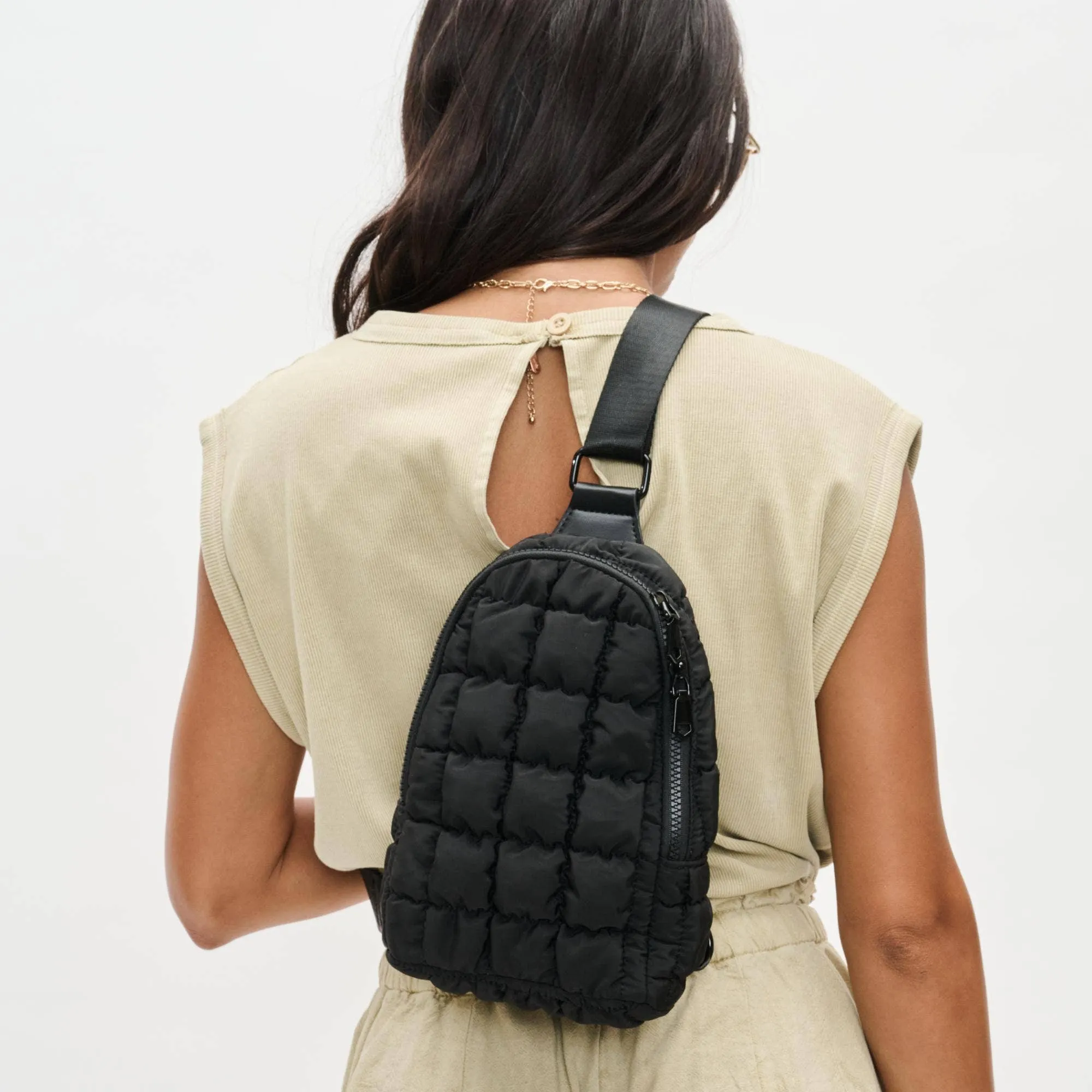 Quilted Puffer Nylon Sling Backpack