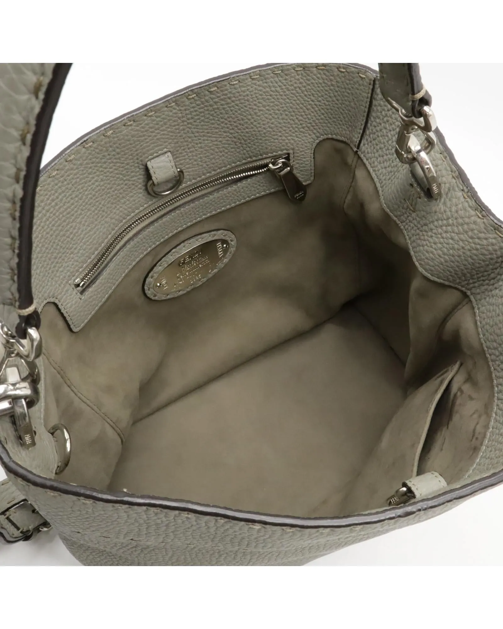 Small Grey Leather Handbag with Shoulder Strap by Fendi - Authentic Pre-owned Luxury