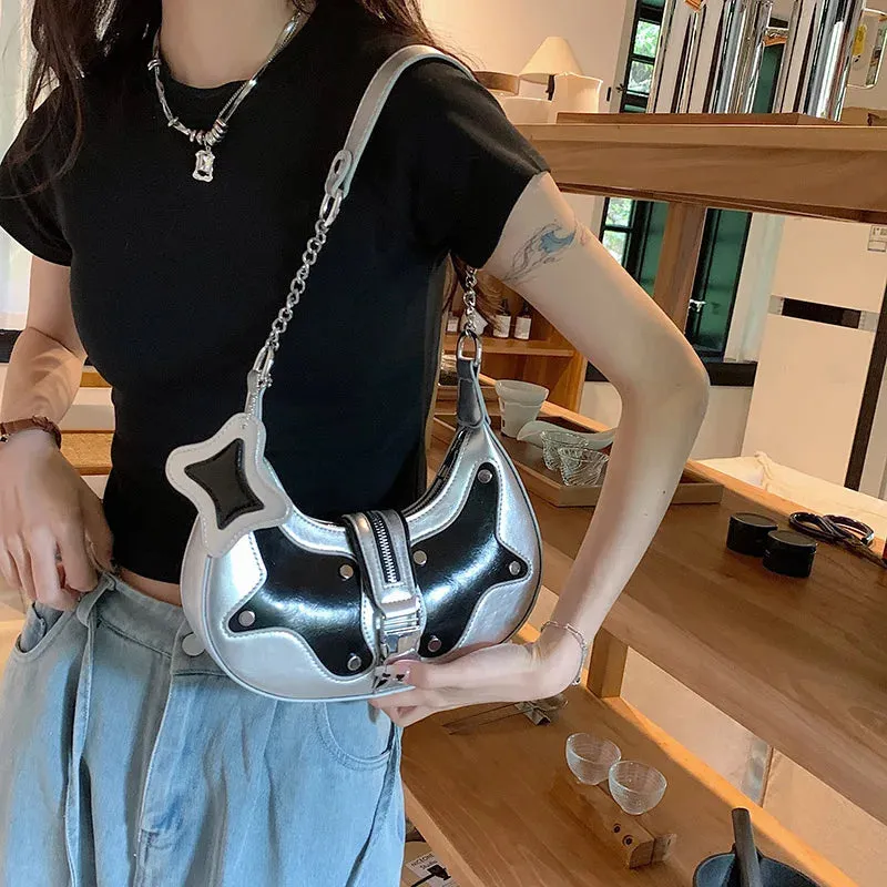 Small Silver Underarm Shoulder Bags for Women Designer Silver Korean Fashion Handbags Trend Leather Ladies Hand Bag