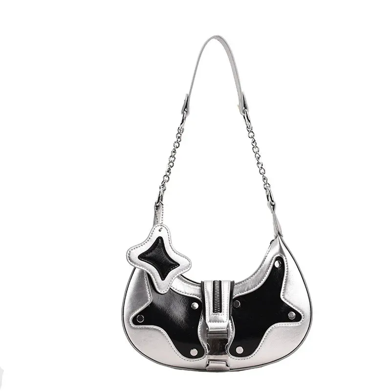 Small Silver Underarm Shoulder Bags for Women Designer Silver Korean Fashion Handbags Trend Leather Ladies Hand Bag