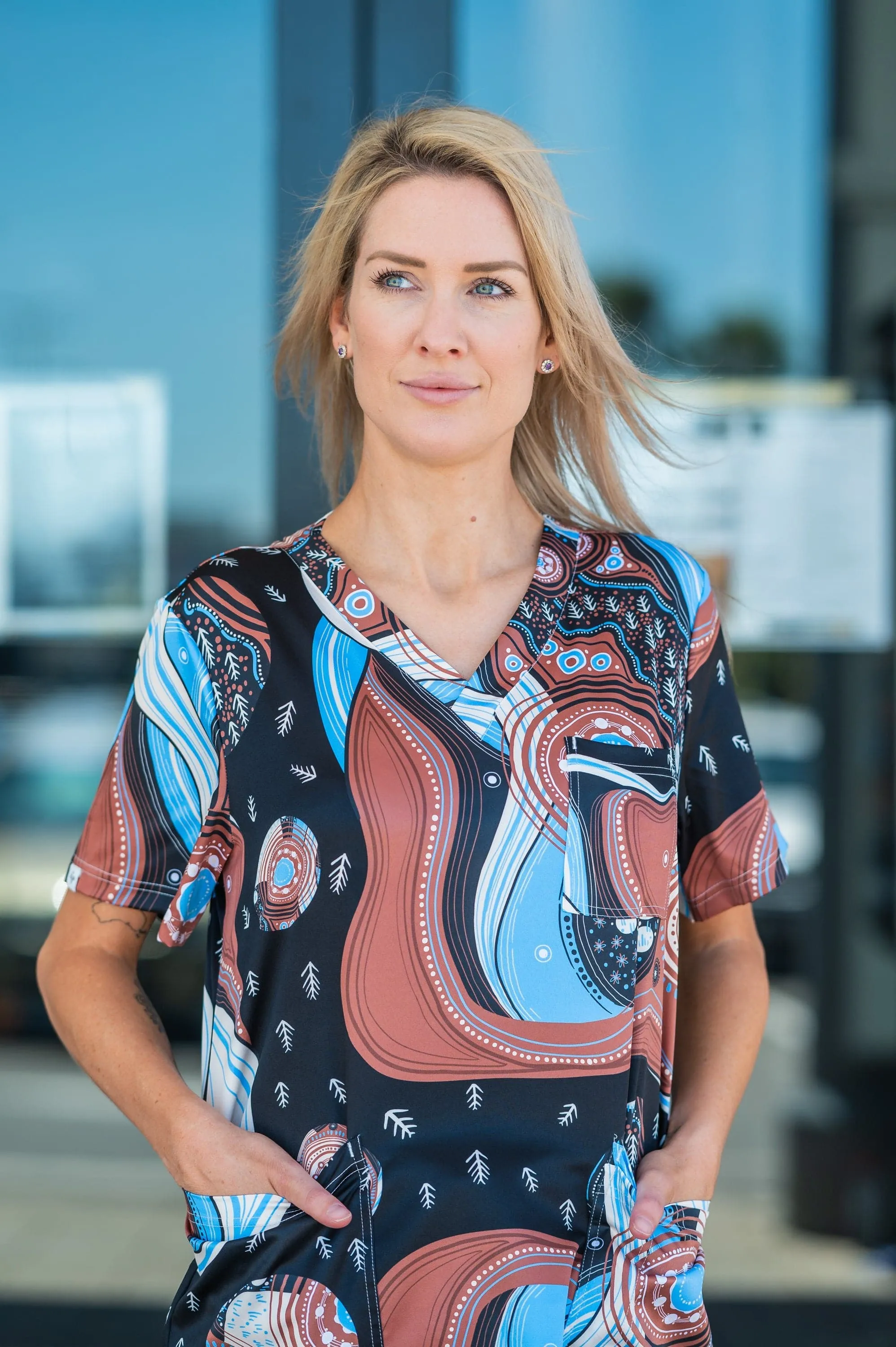 Softies Pilbara Unisex Indigenous Scrub Top PILBT01