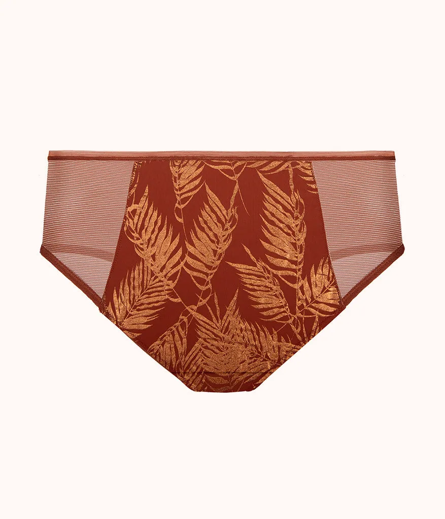 The Metallic Palm Mesh High Waist Bikini: Burnished Mahogany/Metallic Palm Print