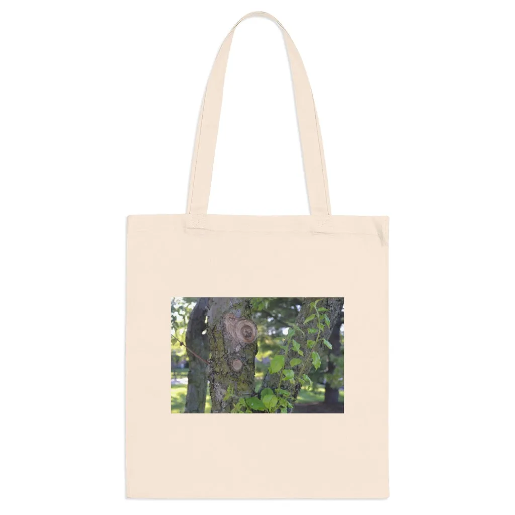 Tree Stump and Green Leaves Tote Bag